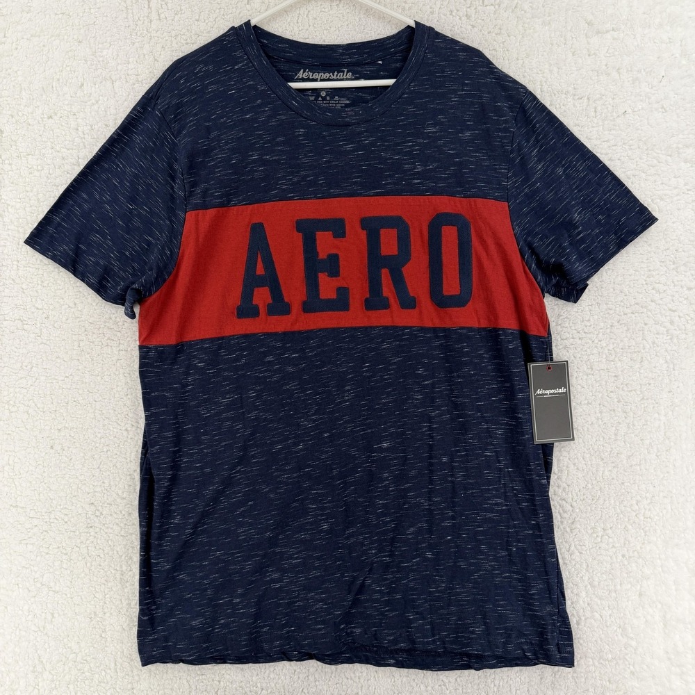 Aeropostale Shirt‎ Mens 2XL Blue Crest Space Dye AERO Logo Graphic Tee T-Shirt
